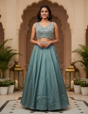 Smoky Teal Silk Lehenga