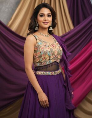 Beige/Nude Glitter Net Lehenga