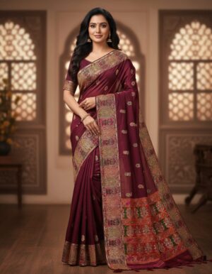 Timeless Rani Pink and Bottle Green Silk Saree