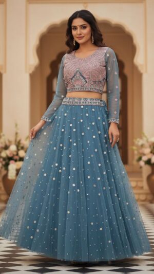Dark Teal Net Lehenga