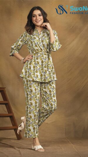 Sage Green and White Floral Tie-Up Co-ord Set