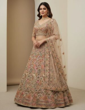 Grey Pleated Lehenga with Gold Choli