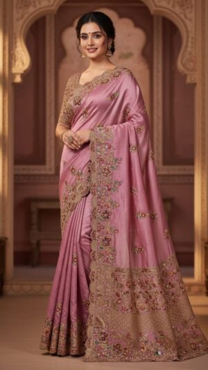 Dusty Rose Embroidered Georgette