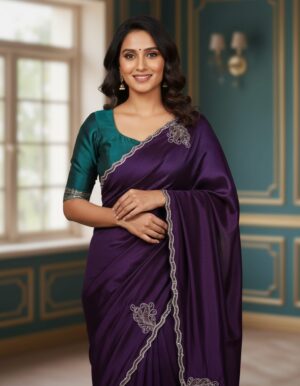 Elegant Deep Purple and Teal Designer Saree