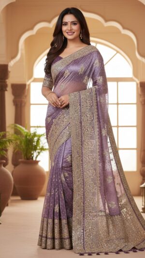 Rani Pink and Olive Green Silk Brocade