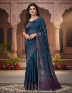 Ombre Blue with Delicate Embroidery