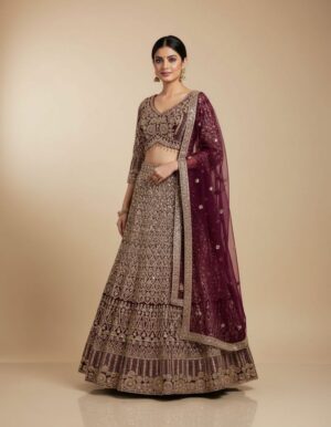 Gold Lehenga with Pink and Floral Work
