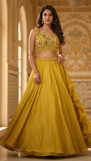 Mustard Yellow Ruffle Lehenga