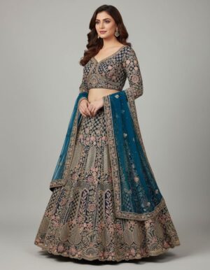 Beige/Gold Lehenga with Pink and Floral Work