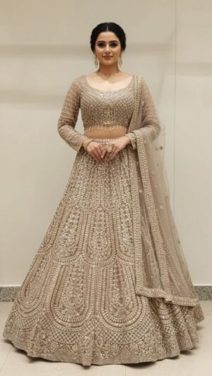 Dusty Mauve Pleated Sequin Lehenga