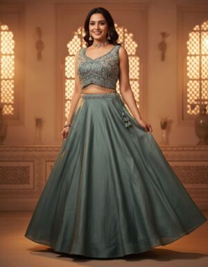 Pistachio Green Lehenga with Multi-Color Choli