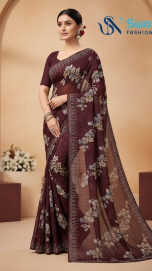 Emerald Elegance Satin Saree