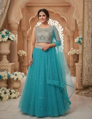 Smoky Teal Silk Lehenga