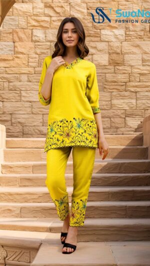 Sunshine Yellow Embroidered Tunic and Pant Set