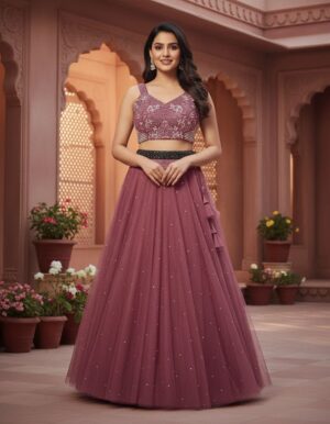 Mauve/Dusty Rose Net Lehenga