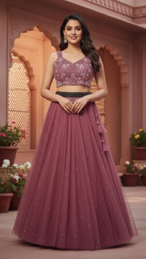 Mauve/Dusty Rose Net Lehenga