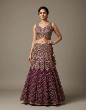 Dusty Red Sequin Geometric Lehenga