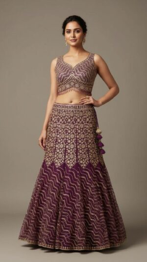 Dusty Red Sequin Geometric Lehenga