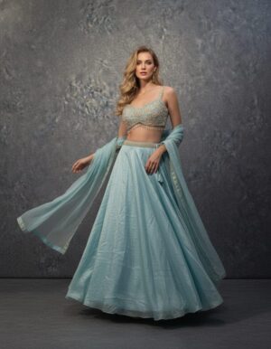 Light Blue/Aqua Silk Lehenga