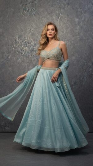 Light Blue/Aqua Silk Lehenga
