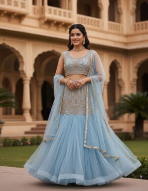 Light Blue Net Lehenga