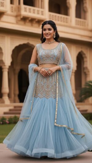 Light Blue Net Lehenga