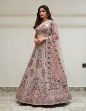 Red Georgette Lehenga with White Embroidered Choli