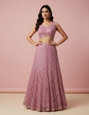 Deep Purple Silk Lehenga with Ruffle Detail