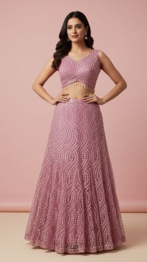 Deep Purple Silk Lehenga with Ruffle Detail