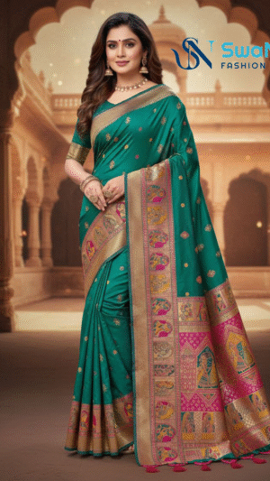 Majestic Teal Kanjivaram Silk Saree
