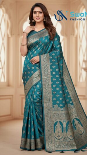 Teal Zari Woven Silk Saree