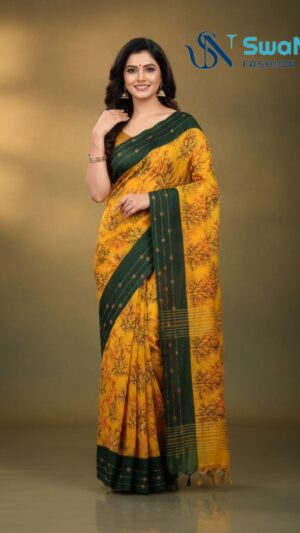 Mustard Forest Print Saree