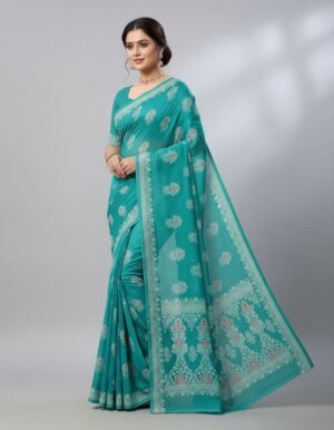 Traditional Maroon Block Print Silk Saree