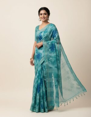 Elegant Neutral Floral Printed Georgette Saree