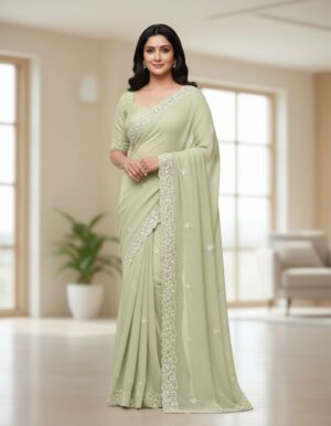 Ethereal Mint: Swanari Fashion Textured Sequin Saree