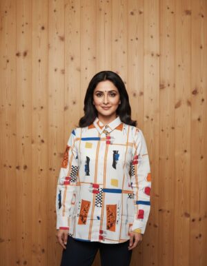 🎨 Abstract Color Block Button-Down Blouse