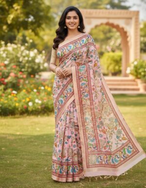 Maroon Grandeur: Mythological Procession Silk Saree