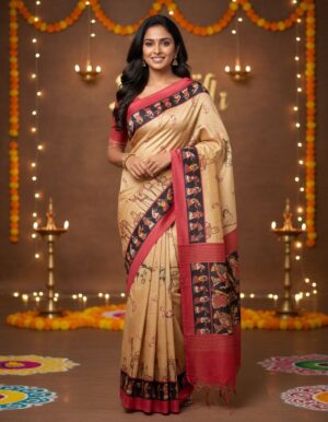 Golden Beige Heritage Tussar Saree