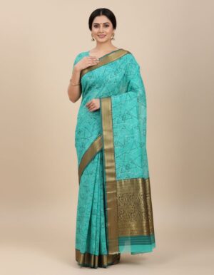 Geometrically chic grey georgette saree