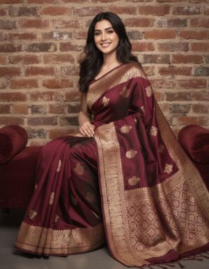 Peach Blossom: Marquise Floral Motif Silk Saree