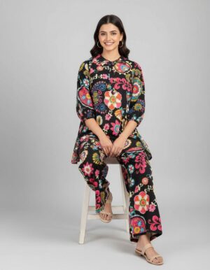 Woman standing barefoot