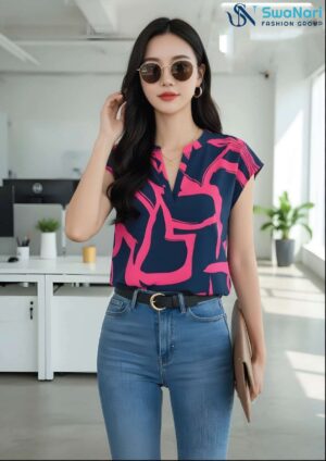 Neon Midnight: The Electric Magenta V-Neck Shirt