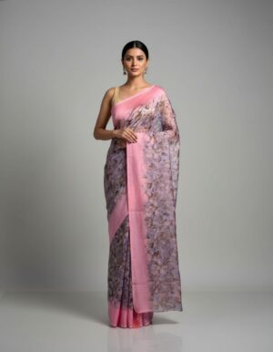 Serene Blue Floral Chiffon Saree