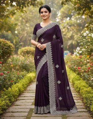 Royal Purple Embroidered Saree