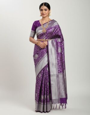 Royal Amethyst: Swanari Fashion Purple & Silver Zari Silk Saree