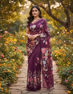 The Elegance of Purple: Swanari Fashion Floral Heritage Saree