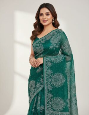 Luxurious Maroon Stone-Embellished Saree