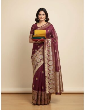 Regal Maroon Brocade Silk Saree