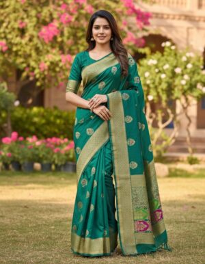 Emerald Heritage: Woven Banarasi Silk Masterpiece