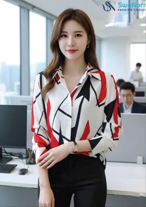 Geometric Edge: The Crimson & Onyx Prism Shirt